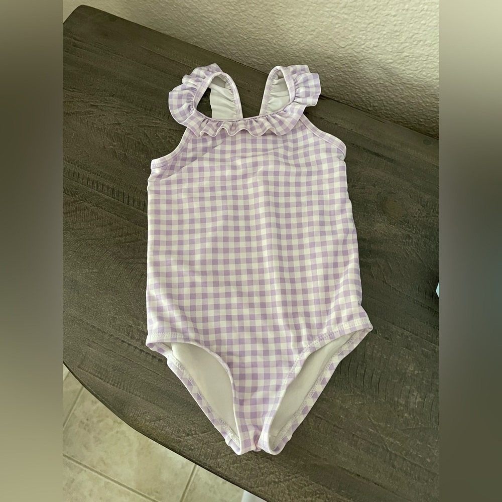 Purple Gingham Ruffle Swimsuit